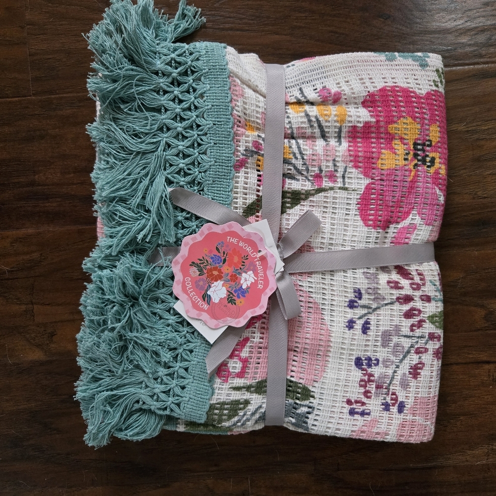 Floral Woven Throw with Fringe